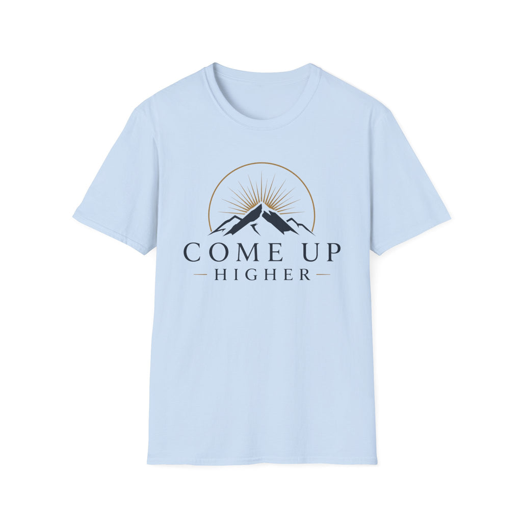 Come Up Higher T-shirt - blue n gold logo