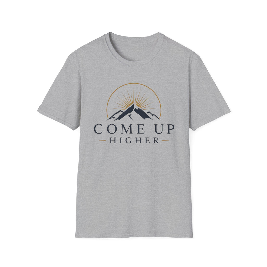 Come Up Higher T-shirt - blue n gold logo