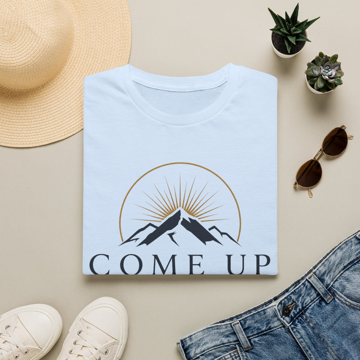 Come Up Higher T-shirt - blue n gold logo