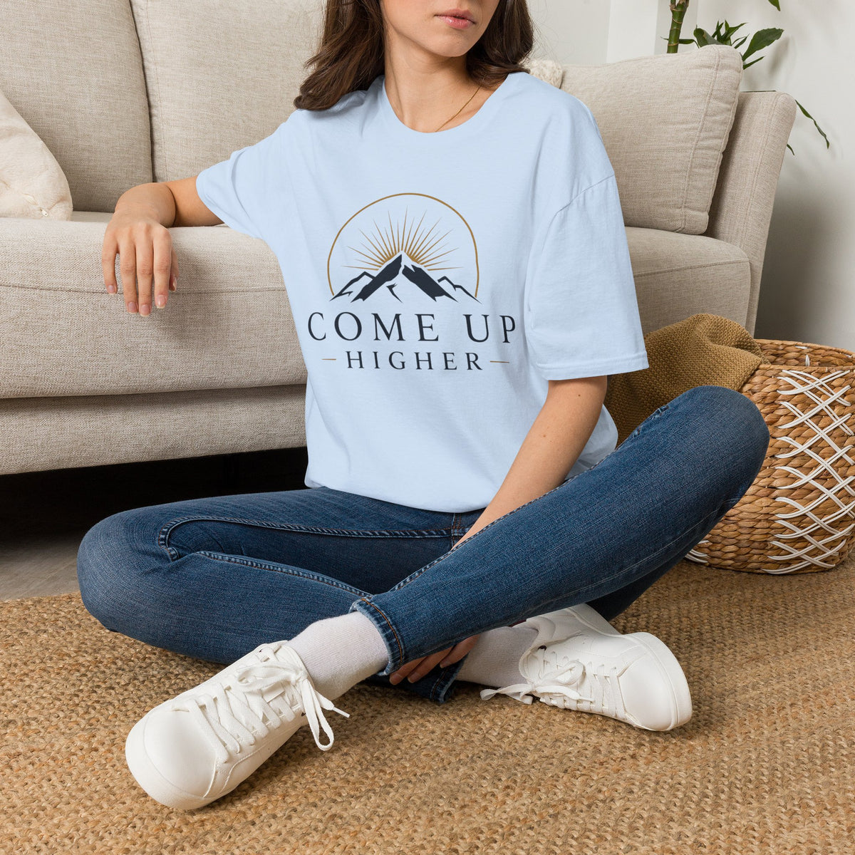 Come Up Higher T-shirt - blue n gold logo
