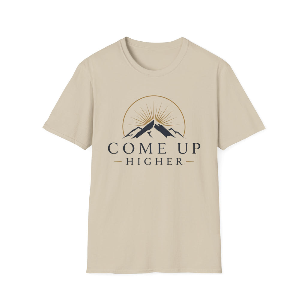 Come Up Higher T-shirt - blue n gold logo