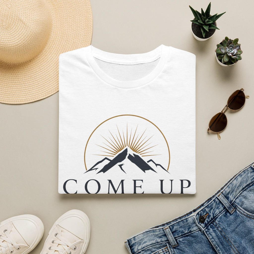 Come Up Higher T-shirt - blue n gold logo