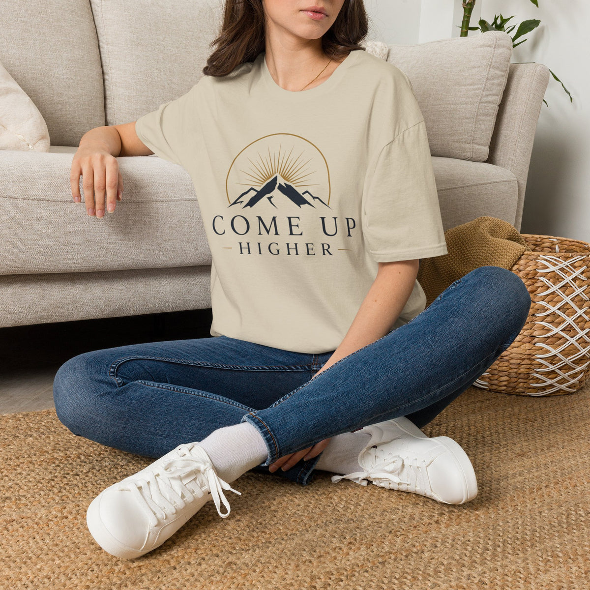 Come Up Higher T-shirt - blue n gold logo