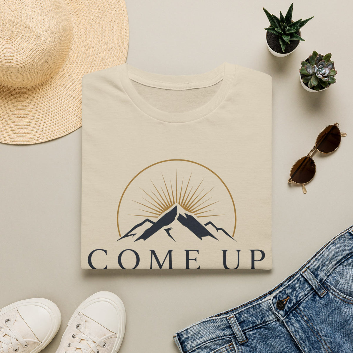 Come Up Higher T-shirt - blue n gold logo