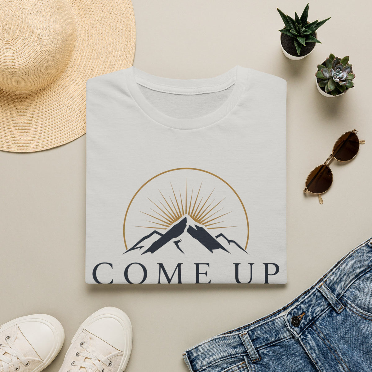Come Up Higher T-shirt - blue n gold logo