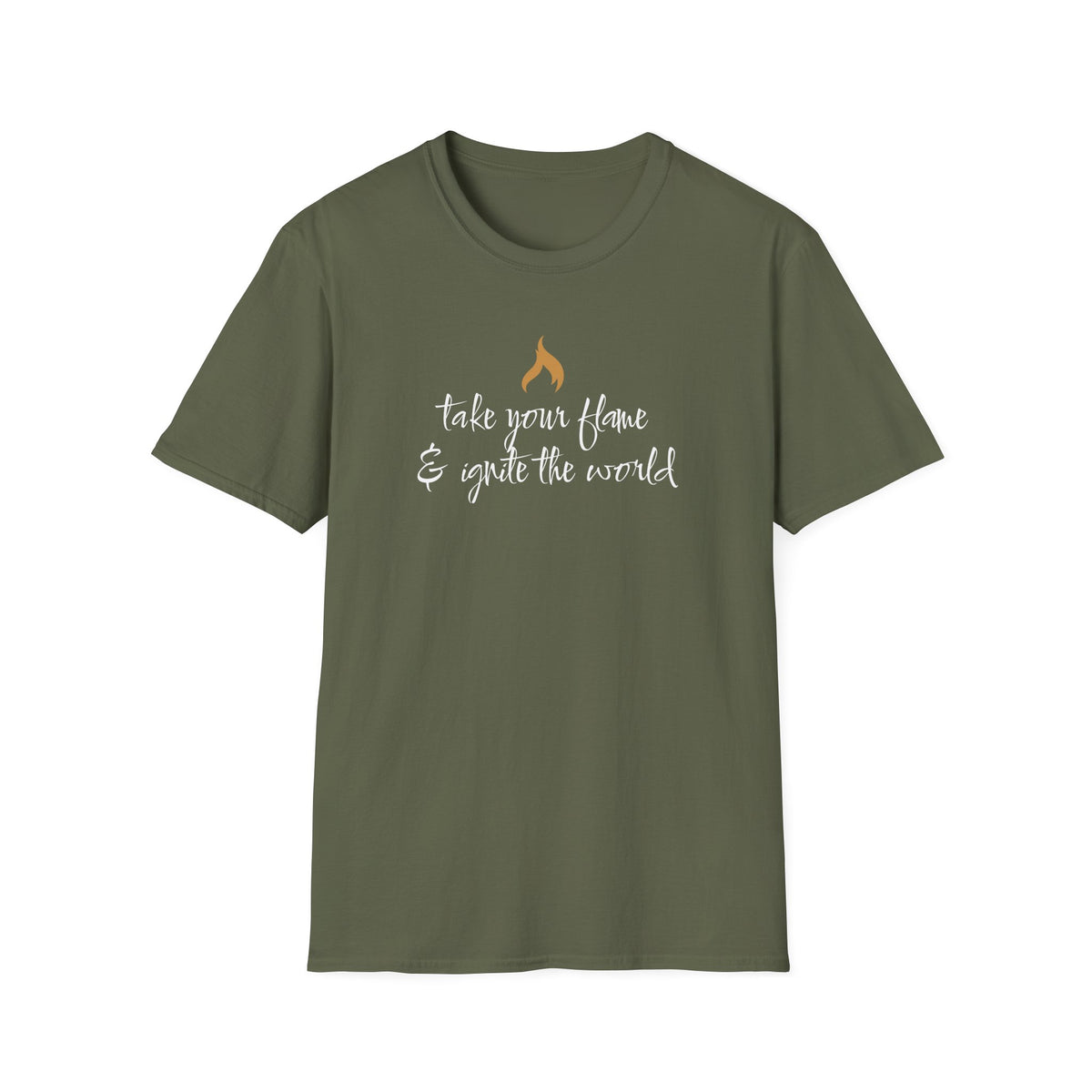 Take Your Flame & Ignite The World T-shirt - gold flame