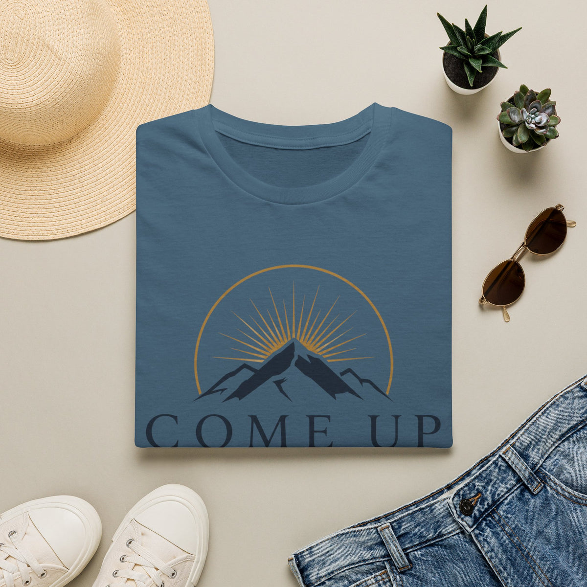 Come Up Higher T-shirt - blue n gold logo